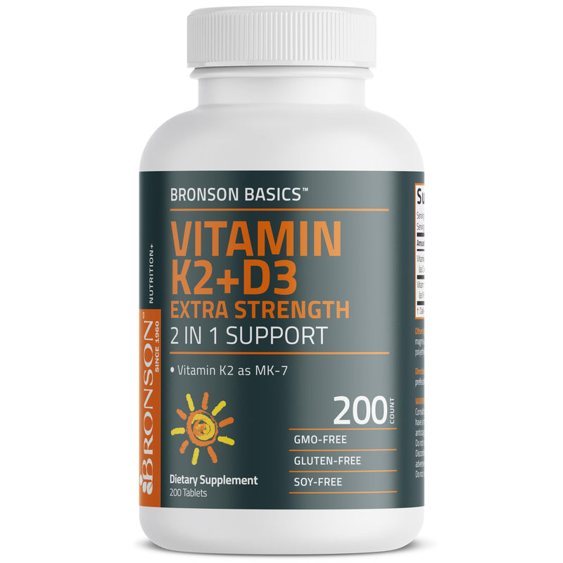 Bronson Vitamin K2 MK-7 + D3 10,000 IU Extra Strength, 200 Tablets | 120 mcg Vitamin K2 as MK-7 per Tablet, Bone Health Support, Non-GMO, Gluten-Free & Soy-Free 200 Count (Pack of 1)