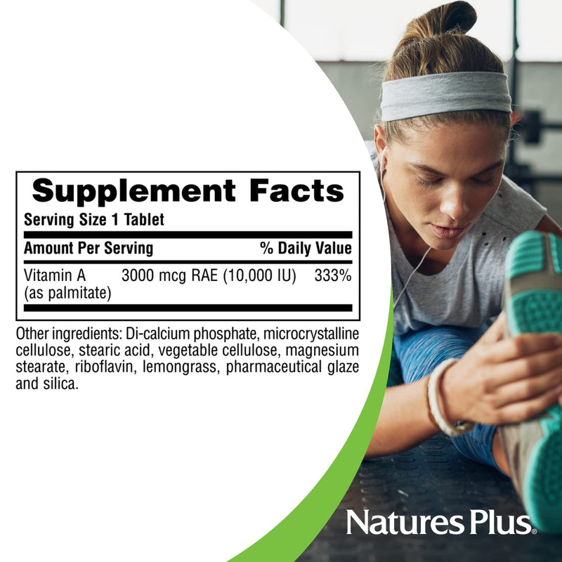 NaturesPlus Vitamin A (Palmitate) - 10,000 iu - Healthy Skin, Eyes, Vision & Immune System - Water Soluble for Maximum Absorption - 90 Vegetarian Tablets (90 Servings) - BeesActive Australia