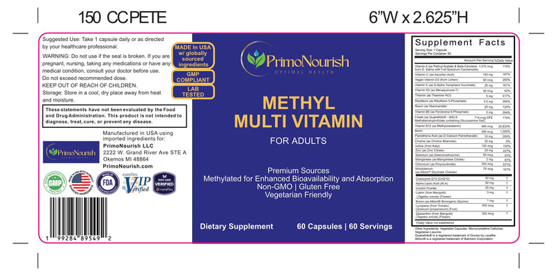 Active Methyl Multi Vitamin – No Iron – with CoQ10, ALA, Lutein, Zeaxanthin, Vitamin K2, Active B12, L-Methylfolate – Non-GMO, Vegetarian, 60 Capsules (60-Day Supply)