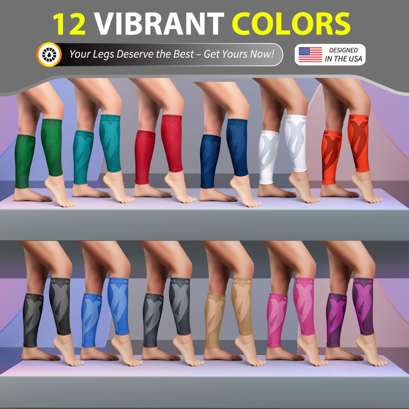 BLITZU Calf Compression Sleeve for Men & Women Footless Compression Socks Support Runners Leg Sleeve Shin Splints Pain Relief Black Small/Medium - BeesActive Australia