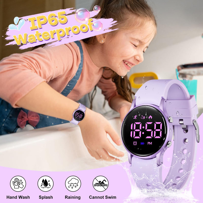 BEN NEVIS Kids Watch for Boys Girls Waterproof Digital Watch for Kids with Pedometer, Vibration Alarm Clock, Stopwatch, Calendar, No App for Ages 5-18 02-Purple - BeesActive Australia