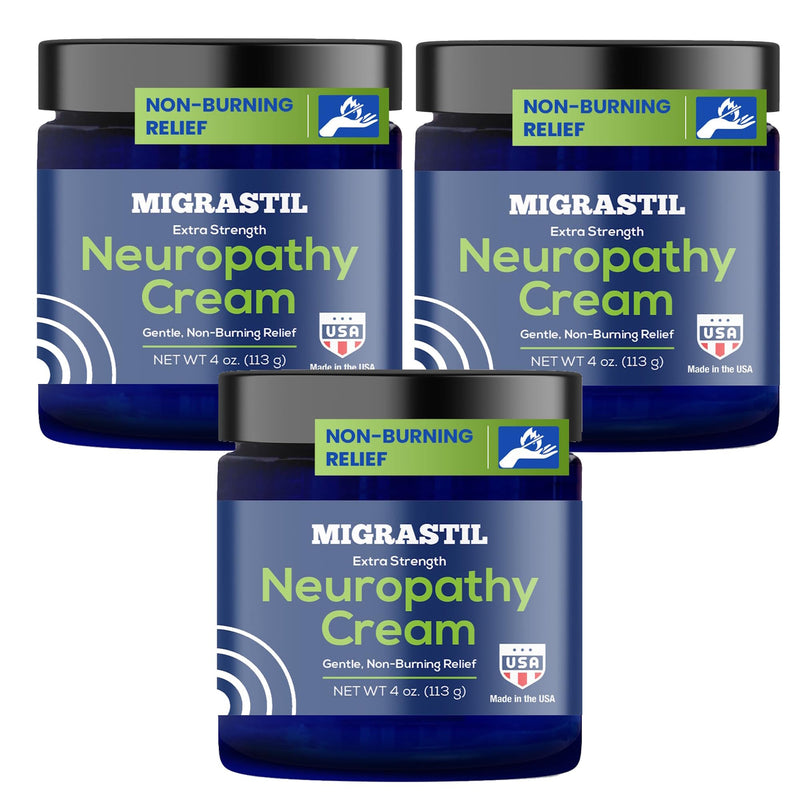 Basic Vigor Migrastil Neuropathy Relief Cream Extra Strength for Feet, Legs, and Hands 3-Pack. Made in The USA. Vegan and Cruelty-Free, Non-Greasy, Gentle, Non-Burning with Cooling Effect. Pack of 3