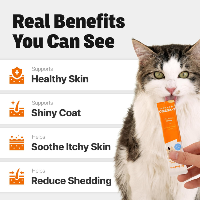 Cat Omega 3 Supplement – Lickable with EPA & DHA for Skin & Coat, Dry Skin, Itchy Skin & Shedding Support – Daily for Cats, Salmon Flavor, 30 Tubes