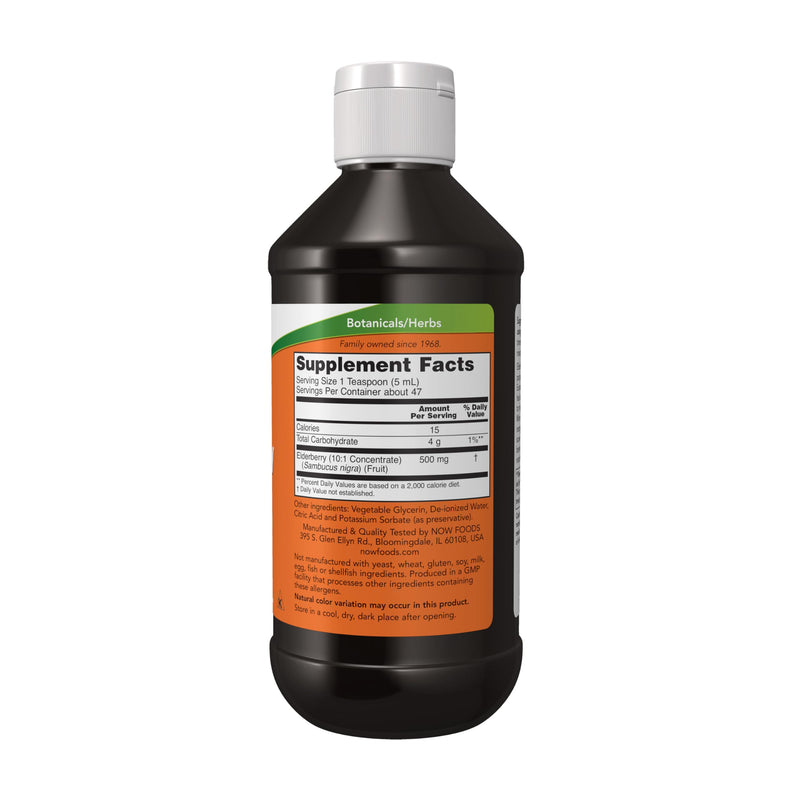 NOW Foods Supplements, Elderberry Liquid 500 mg, 10:1 Concentrate, Free Radical Scavenger*, 8-Ounce