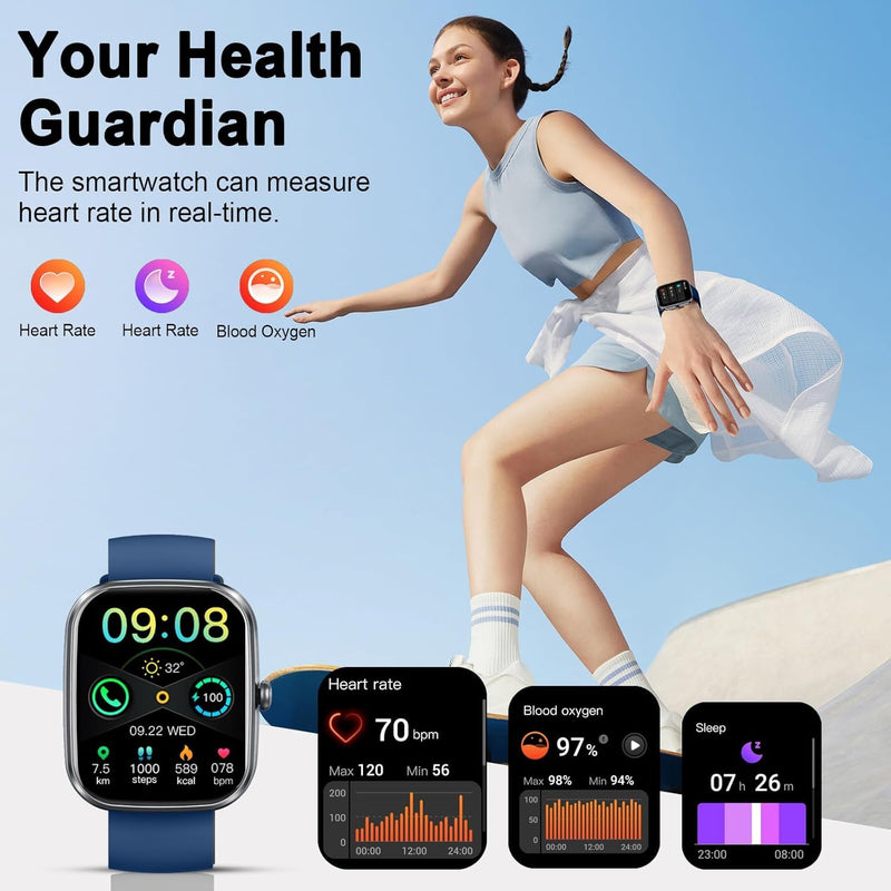 Smart Watch(Answer/Make Call), 1.91" Smartwatch for Men Women, NEW Fitness Watch with 110+ Sport Modes, Fitness Activity Tracke with Pedometer/Sleep Monitor/Heart Rate/IP68 Waterproof, for Android iOS Deep Blue - BeesActive Australia