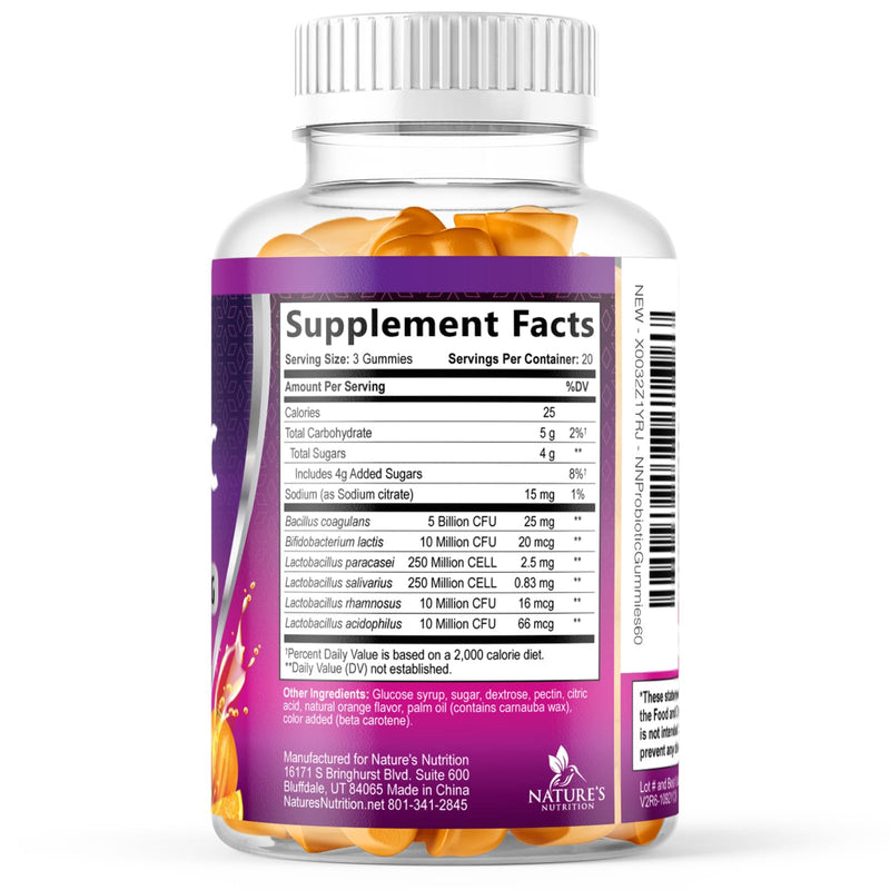 Probiotics for Digestive Health Gummies - 6 Unique Strains for Daily Immune Support & Gut Health, Supports Constipation, Gas & Bloating - Best Probiotic Supplement Gummy for Women & Men - 60 Gummies 60 Count (Pack of 1)