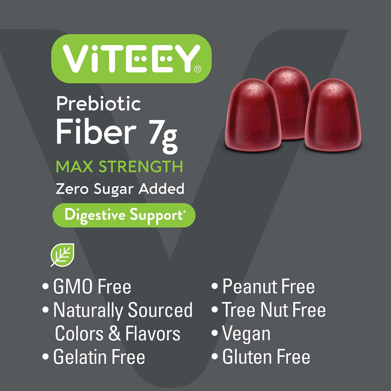 Viteey Prebiotic Fiber Gummies for Adults, 7g | Gut Health & Digestive Soluble Fiber Supplement Gummies - Zero Sugar Added, Vegan, Gluten-Free - 90 Count 90 Count (Pack of 1)