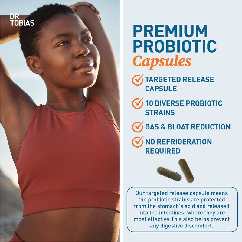 Dr. Tobias Probiotics 30 Billion CFU 30 Capsules | Gut Health Support | Daily Digestive Support | 10 Probiotic Strains | Targeted Release Probiotics for Women & Men | Shelf Stable | 30 Servings 30 Count (Pack of 1)