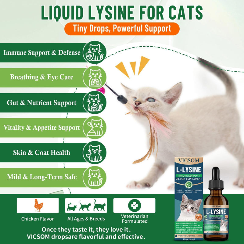 VICSOM Cat Hairball & Lysine Immune Support Bundle, Hairball Remedy + Liquid L-Lysine for Cats, Supports Digestion, Furball Control, Eye & Nose Wellness, Chicken Flavor, 2 fl oz + 60 ml