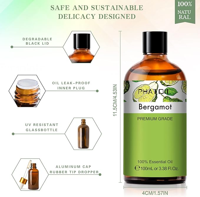 PHATOIL Bergamot 3.4 fl oz (100 ml) Essential Oil Essential Oil Aroma Oil Gift - BeesActive Australia