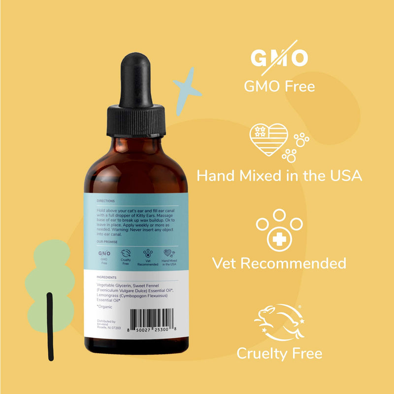 kin+kind Cat Ear Cleaner - Cat Ear Drops, Vet Ear Solution, Eliminates Wax, Odor and Itchy Irritation, Cat Ear Cleaner Solution, Natural in-Home Pet Grooming - Made in USA 1 Pack - BeesActive Australia