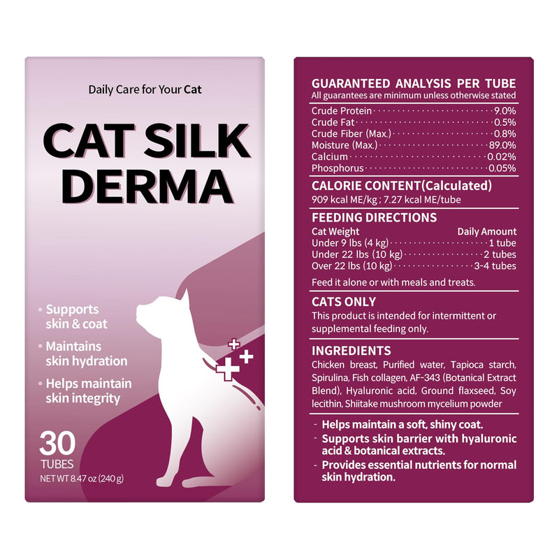 Doctor By Cat Silk Derma Skin and Coat Supplement for Cats Itch Skin Relief, Dandruff Treatment Scab, Overgrooming, Allergy Relief for Cats 30 lickable Formula Individually Packaged, Chicken(1 Pack)