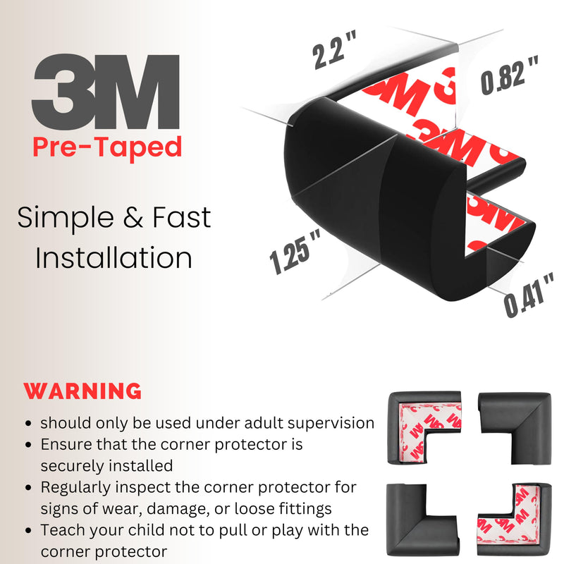 4 PK Black Corner Protector Baby, Coffee Table Soft Corner Protectors, Baby proofing Corner Guards, Furniture Corner & Edge Safety Bumpers, Rubber Foam 3M Adhesive Pre-Taped Pack 4 - BeesActive Australia