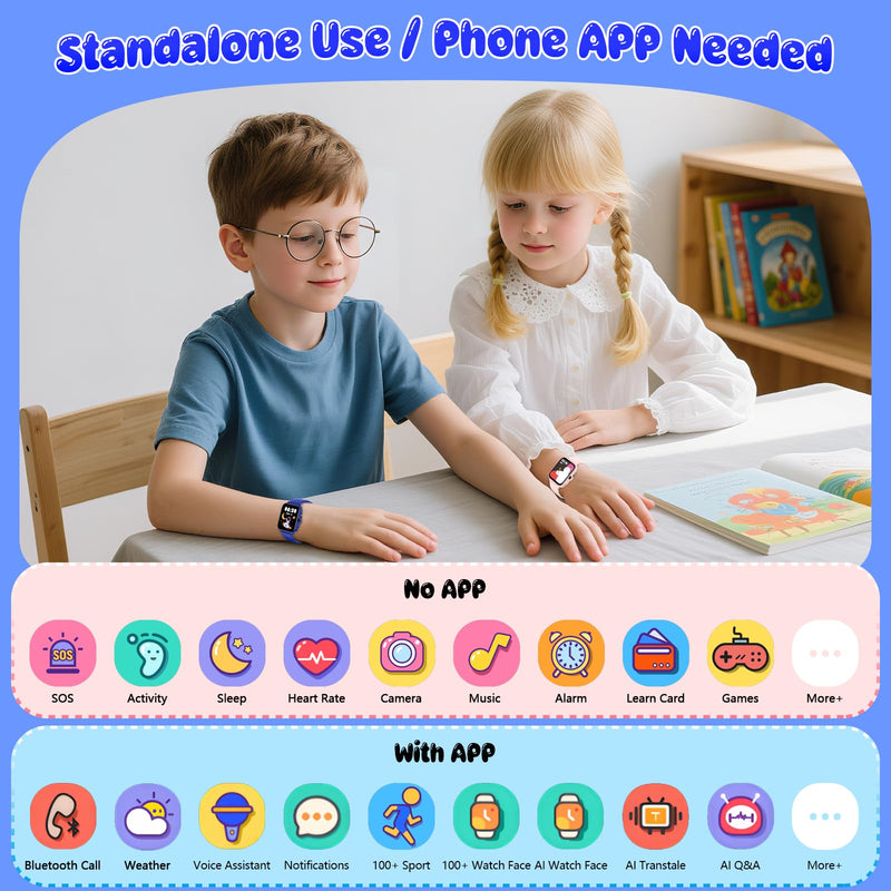 Kids Watch, 1.85" Fitness Tracker Pedometer, Heart Rate, Sleep Monitor, NO APP/Phone, Alarm Clock, Smartwatches with Video Music, IP68 Waterproof, Puzzle Games, Gift for Boy Girl, Smart Watch for Kid Dark Blue 1.85" - BeesActive Australia