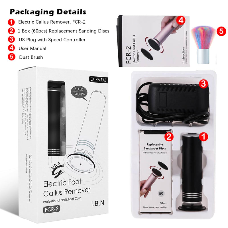 Upgraded Electric Callus Remover for Feet 1200RPM, Adjustable Speed Professional Electric Foot Sander Foot Grinder Heel File Pedicure Tool for Women Men Cracked Dead Skin, 60 Sandpaper Discs, Black 01-Black - BeesActive Australia