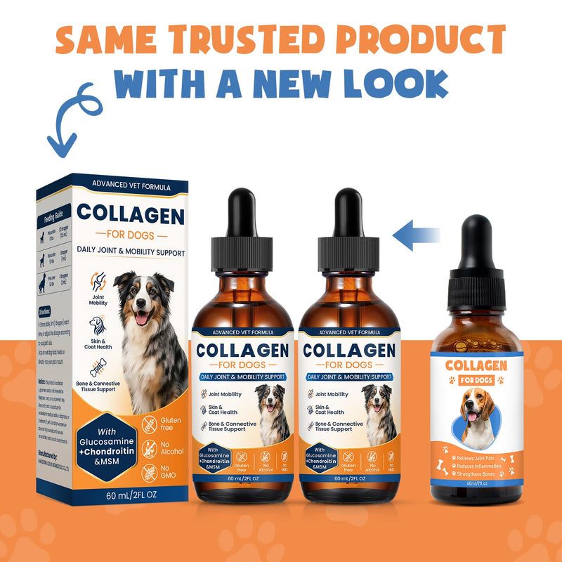 Collagen for Dogs,4.22oz (120ml) Liquid Collagen for Dogs,Enhances Joint Support,Flexibility,Cartilage and Mobility,Relieves Itching in Allergic,Liquid Drops Suitable for Cats and No Side Effects 2 Pack