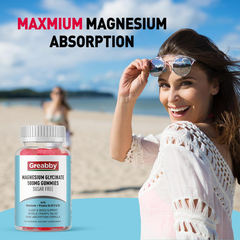 Magnesium Glycinate Gummies 500mg for Adults Sleep, 60 Count | Chewable Magnesium Gummies for Sleep, Muscle Relief & Magnesium Supply 1