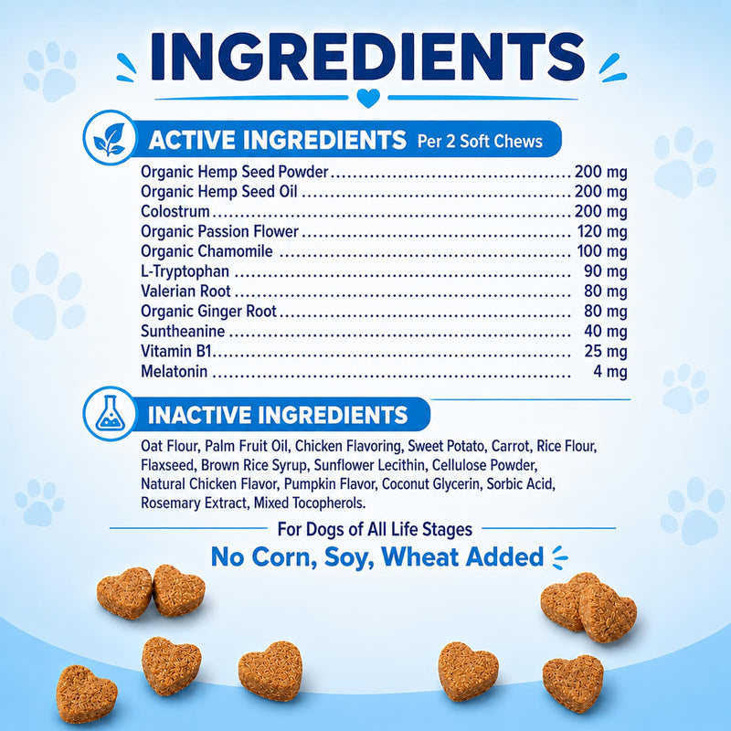 Calming Chews for Dogs, Dog Calming Treats with Melatonin, Stress & Anxiety Relief, Relaxation Aid for Travel, Vet Visits, Fireworks, Storms & Separation, Duck Flavor, 200 Soft Chews 200 Chews