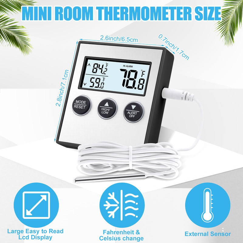 Relaxweex 3 Pack Refrigerator Thermometer Freezer Alarm Digital Thermometer with Sensor, High and Low Alarm Memory Function for Freezer Fridge Kitchen Aquarium (Black,Silver) black, silver
