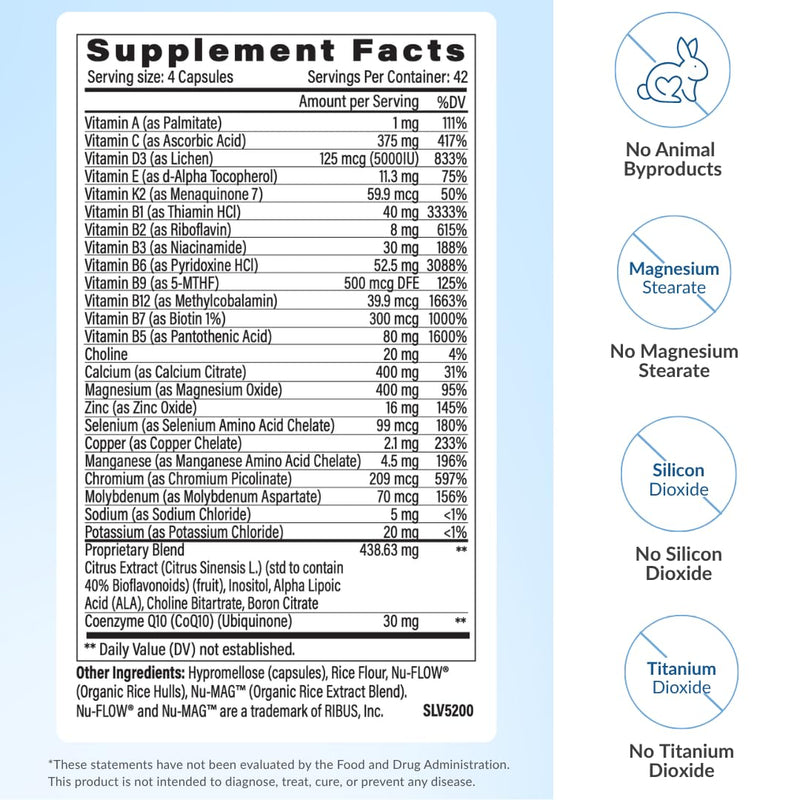 StellaLife DentaMedica Vegan Daily Multivitamin Nutritional Support for Faster Dental Surgery Recovery, VIT D3 K2 C B Zinc CoQ10 Magnesium, Healthy Bones & Gums, Non-GMO, GMP USA, 168 Capsules