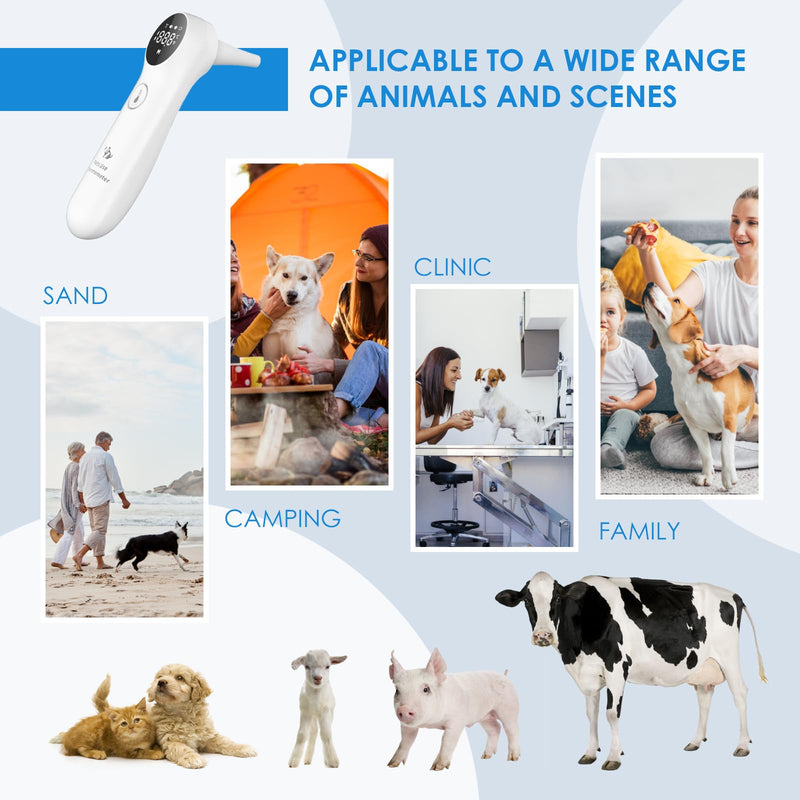Pet Ear Thermometer for Dogs, Cats, and Livestock, Long Probe Designed, ℃/ ℉ Convert and Sound Switch Dedicated Button, 1 Second Measurement, 20 pcs Pet Swabs Included - BeesActive Australia