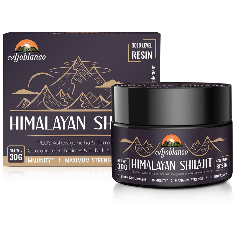 Ajoblanco 600mg Shilajit Pure Himalayan Organic Shilajit Resin - Himalayan Shilajit Resin with Organic Ayurvedic Blend in High Potency for Energy, Strength & Immunity, 30 Grams 1 Ounce (Pack of 1) - BeesActive Australia