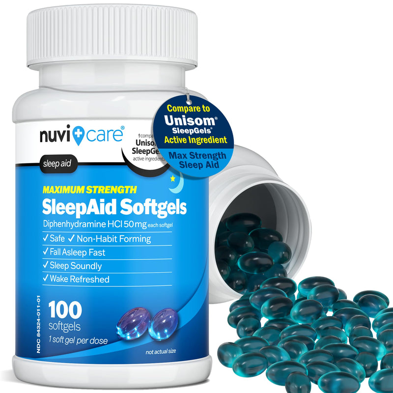 Maximum Strength SleepAid Soft Gels - Nighttime Sleep Aid with Diphenhydramine HCl 50mg - Non Habit Forming Sleeping Pills for Adults - Extra Strong OTC Sleep Aids for Adults (100 Count) 100 Softgels (pack of 1) - BeesActive Australia