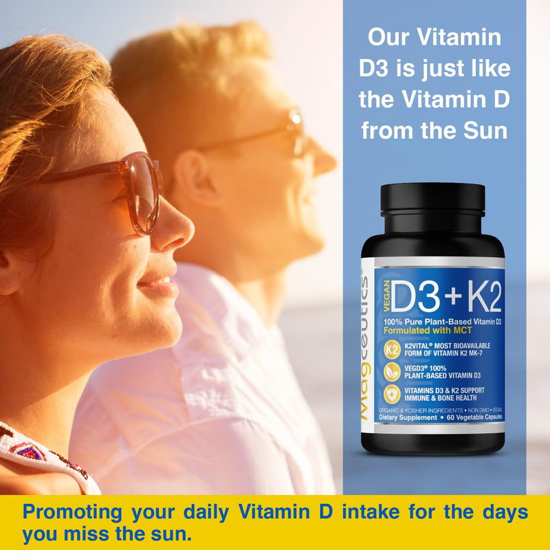 Vitamin D3 K2 with MCT, 5000 IU Vegan D3 & 100 mcg MK7 K2, Support Strong Bones and Immune Health - 60 Capsules (60 Days Supply) 60 Count (Pack of 1)