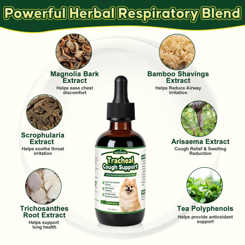 Trachea Cough Elixir, Collapsed Trachea Support for Dogs, Tracheal & Respiratory Airway Liquid, Dog Cough Relief Drops for Small Breeds, Natural Herbal Formula 2 fl oz Chicken Flavor