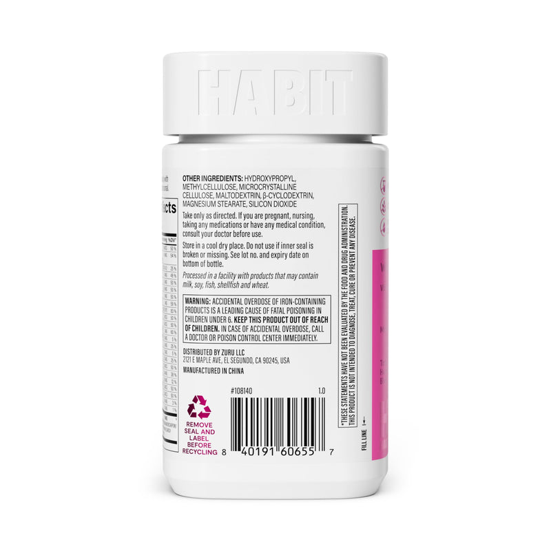 Habit Womens Multi Supplement (60 Capsules) - New Look, Supports General Health & Wellness, 23 Essential Vitamins and Minerals, Fruit extracts, Folate, Iron, B12, Biotin, Non-GMO (1 Pack) 1 Pack