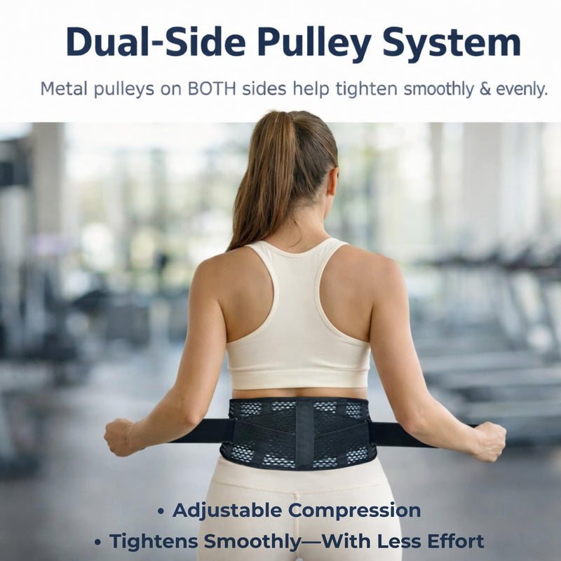 Breathable Back Brace for Lower Back Pain Relief – Lightweight 3D Air-Mesh Lumbar Support Belt with Dual-Adjust Pulley System – Ventilated Low-Profile Design for Sciatica, Herniated Disc, Driving & All-Day Wear M(Waist: 34"-43")