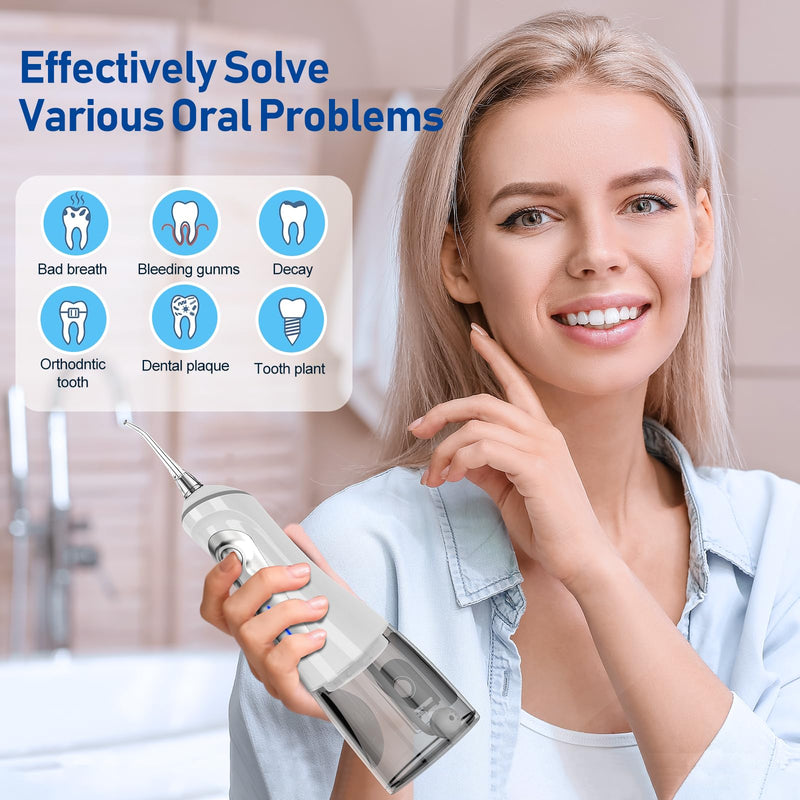 NBGRLVS Water Dental Flosser Cordless for Teeth Pick Cleaning - Powerful Oral Irrigator with 6 Adjustable Modes,320ML Portable & Rechargeable IPX7 Waterproof Cleaner Picks for Home Travel (White) White