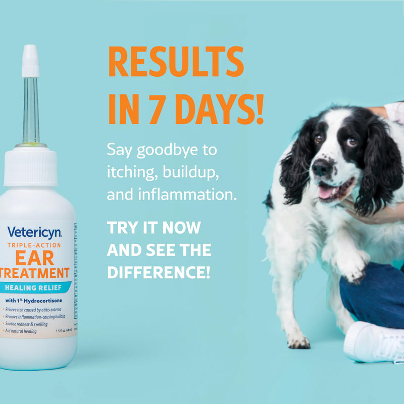 Vetericyn Triple-Action Ear Treatment for Dogs & Cats - 1% Hydrocortisone Ear Drops for Dog Ear Infection Relief - Fast Itch Relief & Healing with Otizyme Blend. 1.5 Ounce
