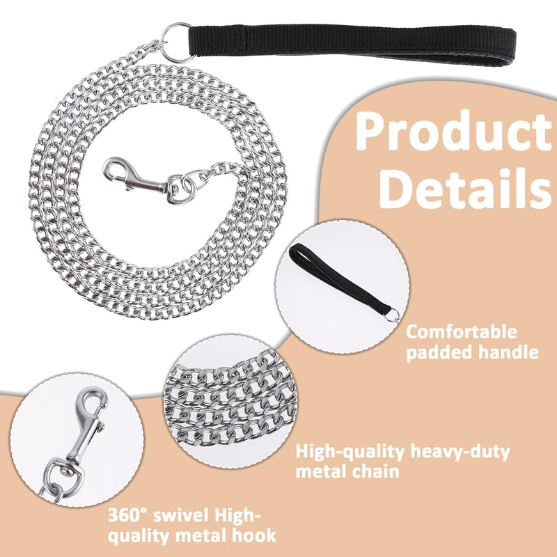 6FT Metal Dog Leash, 6FT Chew Proof Pet Leash Chain with Soft Handle, Stainless Steel Cuban Link Chain for Small Dogs Walking,Traffic Training Traveling - BeesActive Australia