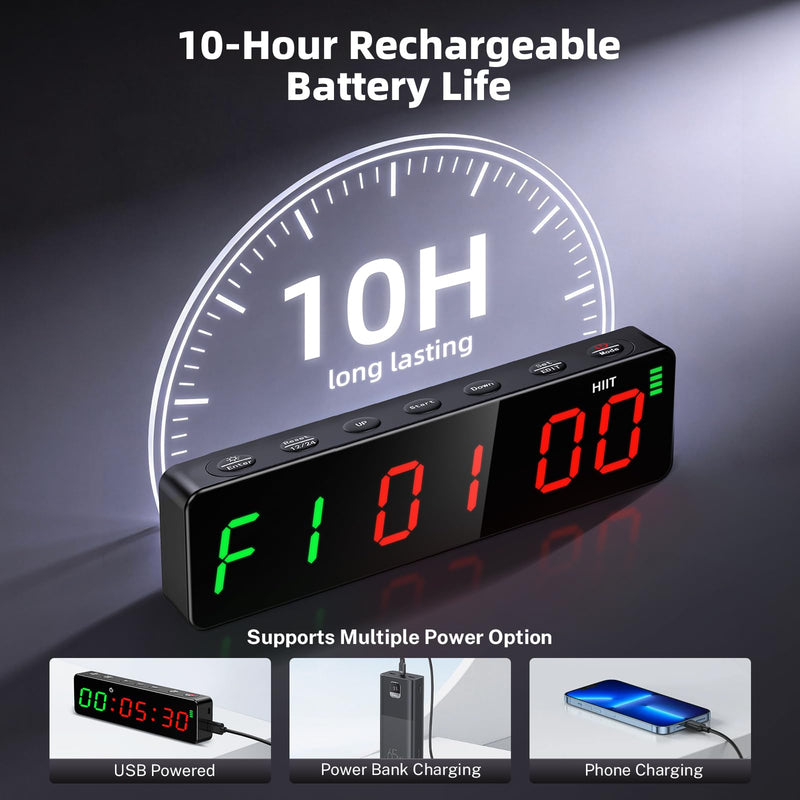 Portable Workout Timer, Workout Clock for Home Gym Garage Boxing, Gym Timer Clock with Strong Magnet, Powerful Battery, Adjustable Brightness for Fitness Enthusiasts Coaches Black 7 inch - BeesActive Australia