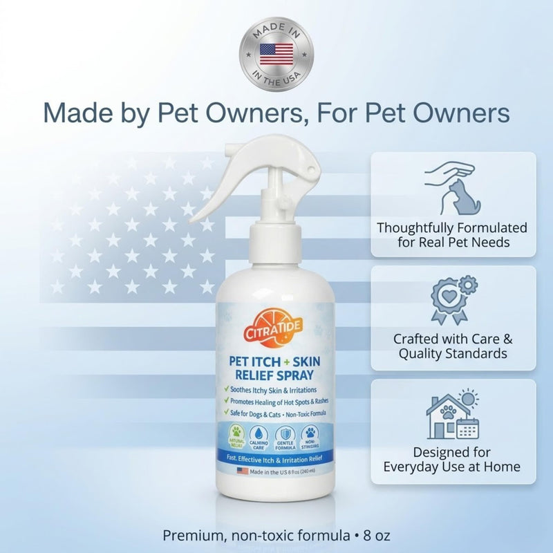 Pet Itch + Skin Relief Spray for Dogs & Cats – Gentle Skin Soothing Spray, Helps Reduce Itching & Irritation, Non-Toxic, Lick-Safe Formula, 8 oz