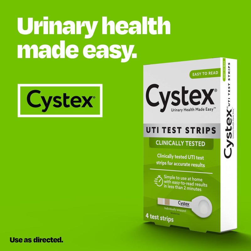 Cystex UTI Test Strips for Women & Men - Fast, At-Home Urinary Tract Infection Test Kit - Detects Leukocytes & Nitrites - Clinically Accurate Results in 2 Minutes - 4 Test Strips per Box Test Strips 4ct