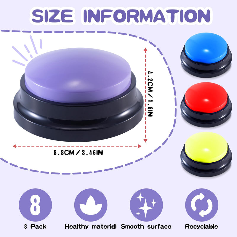 8 Pieces Voice Recording Button Dog Buttons for Communication Pet Training Buzzer Recordable Answer Buzzers Button Game Show Buzzers Funny Gift for Family Study Office Home Trivia Nights - BeesActive Australia
