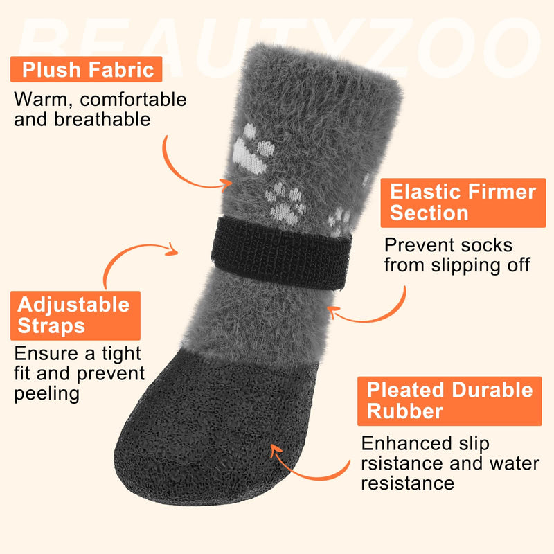 BEAUTYZOO Dog Boots Dog Snow Boots for Winter, Fleece Warm Dog Booties & Paw Protectors, Waterproof Dog Socks to Prevent Licking for Hardwood Floor Anti-Slip Small Medium Large Senior Dogs Shoes,Grey Grey XL(2.36"W | Pack of 4) - BeesActive Australia