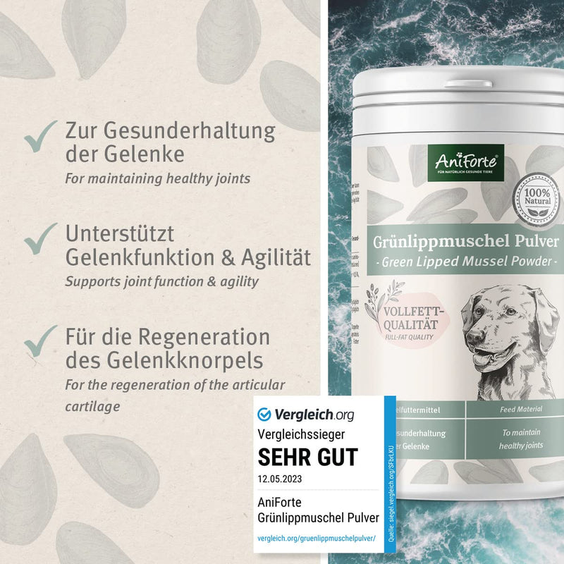 AniForte green-lipped mussel powder dog 500g COMPARATIVE WINNER 2023 - natural product for joints and joint function, green-lipped mussel powder dog in full-fat quality with high acceptance 500 g - BeesActive Australia