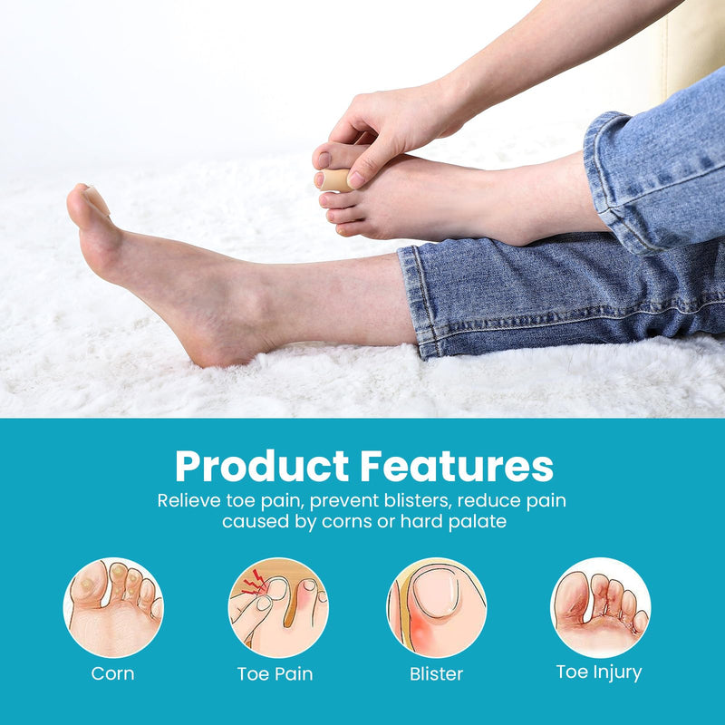 Povihome Toe Sleeves, Toe Protectors, 12 Pack Toe Tube Pads for Hammer Toe,Stubbed Toe,Corns, Calluses Protect (Medium Size, Beige) Medium Size