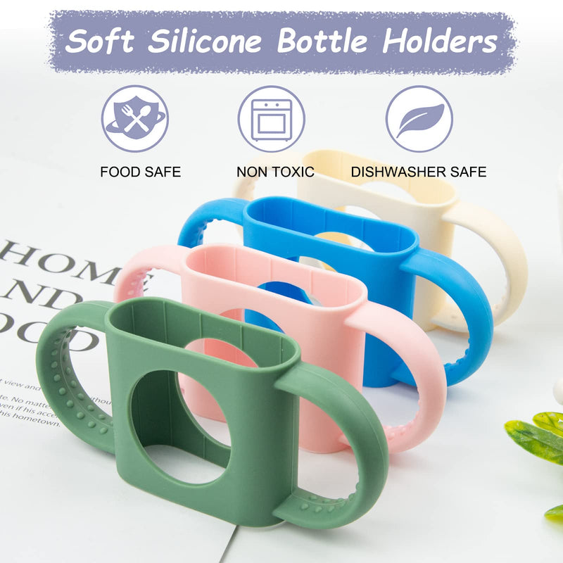 4 Pack Baby Bottle Handles Compatible with Dr Brown Baby Bottles Soft Silicone Narrow Baby Bottles Handles Non-Slip Easy Grip Handles Dishwasher Safe (White, Pink, Blue, Green) 4 pcs - BeesActive Australia