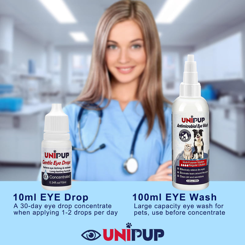 Dog Eye Wash 3.38 fl. oz and Eye Drops 0.34 fl. oz Set for Dogs and Cats to Flush and Soothe Eye Irritations, Dog Tear Stain Cleaner, for Allergies, Mucus, Irritation and Weepy Eyes - BeesActive Australia