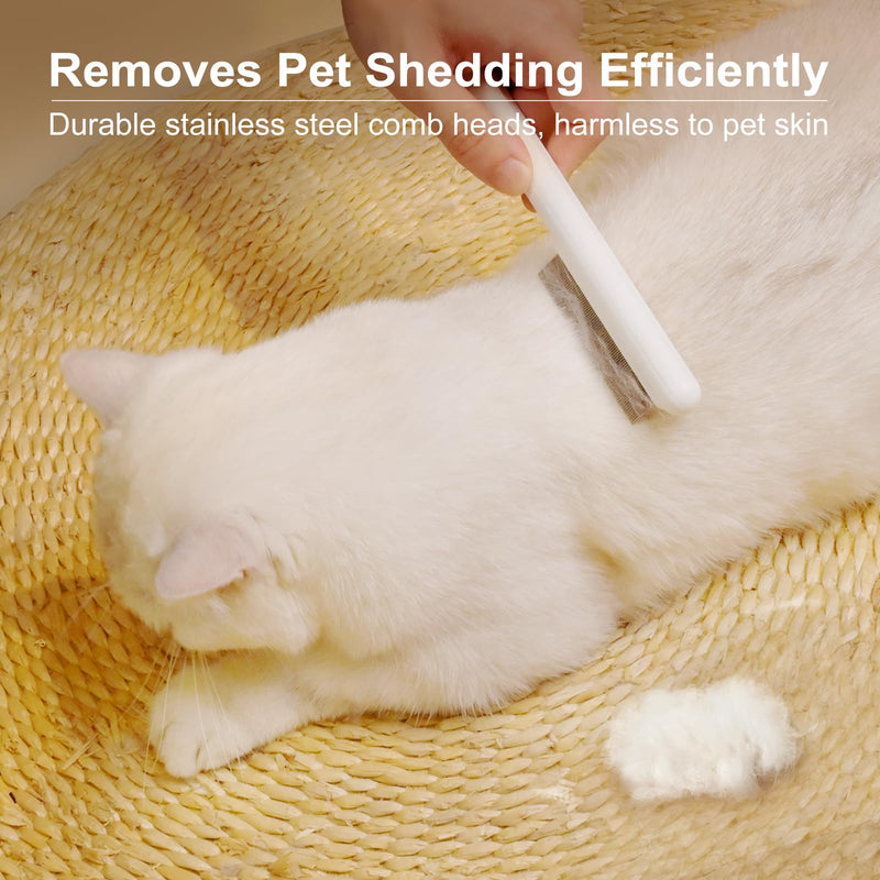 3 Packs Cat Combs,WUSOLIBON Rounded Stainless Steel Teeth, Smooth Tips for Removing Loose Hair, Pet Massage Tool for Long&Short-Haired Pets,Removing Flea and Lice,Suitable for Cats/Dogs(White) - BeesActive Australia