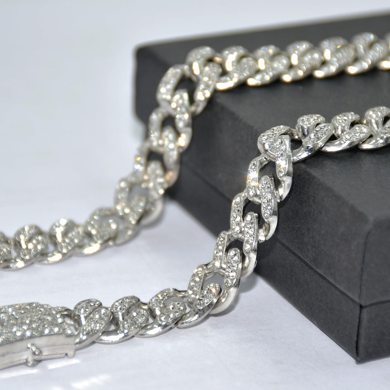 Length Adjustable Dog Chain Collar Diamond-Studded Cuban Link 13mm Wide Dog Necklace Jewelry Accessories 4 Colors 8-30in for Small Medium Large Dogs/Cats (Silver, 22in) Silver - BeesActive Australia