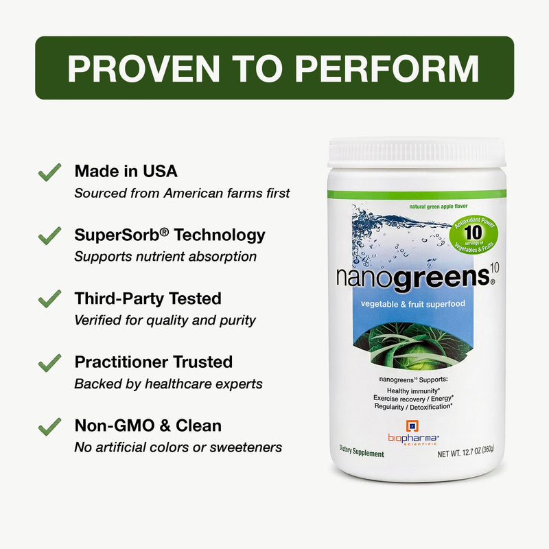 Biopharma Scientific NanoGreens Superfood Greens Powder (Strawberry) | Supports Immunity & Digestion, 55 Organic Ingredients, Spirulina & Chlorella, Third-Party Tested, Plant-Based, 30 Servings Strawberry