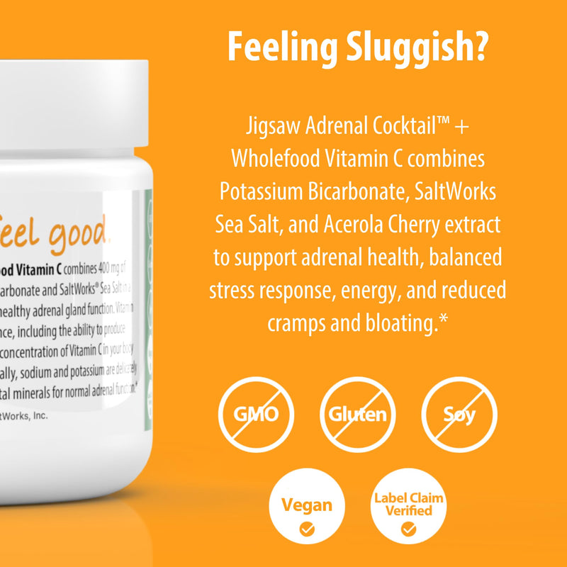 Jigsaw Health Adrenal Cocktail + Wholefood Vitamin C | with Potassium Bicarbonate, Sea Salt, and Acerola Cherry Extract | 60 Servings (Jar) Jar