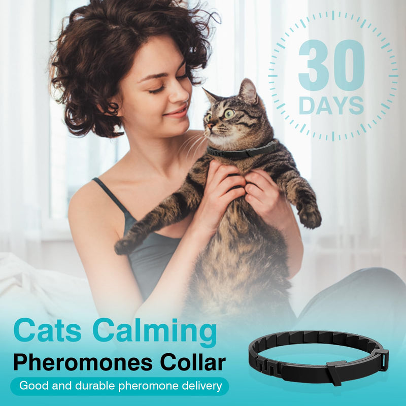 Calming Collar for Cats 6 Pack Cat Calming Pheromones Collar Stress and Anxiety Relief for 30 Days Pheromone Collars Adjustable Calm Care Products Anti Aggression Stop Meowing Relaxer for Cats in Heat Black