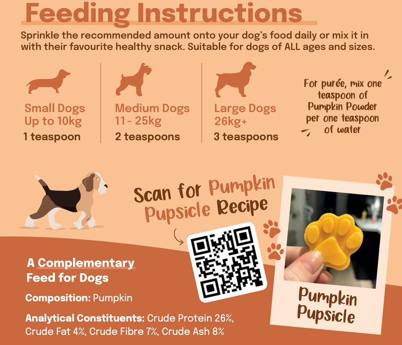 Buddy & Lola 100% Natural Pumpkin Powder For Dogs, Canned Pumpkin Alternative, High Fibre Supplement, Easy To Use Puree For Dogs UK 120g