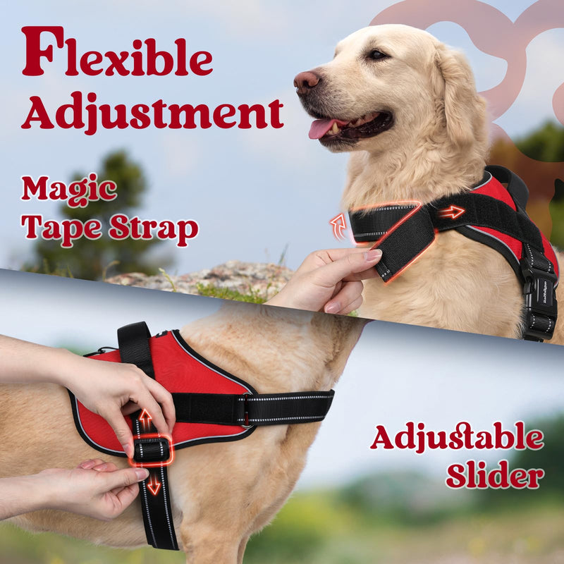 rabbitgoo Dog Harness Medium Sized, No Pull No Choke Pet Vest, Easy Wearing with One Buckle, Reflective, Adjustable Pet Harness with Molle for Walking, Training, Red, M - BeesActive Australia